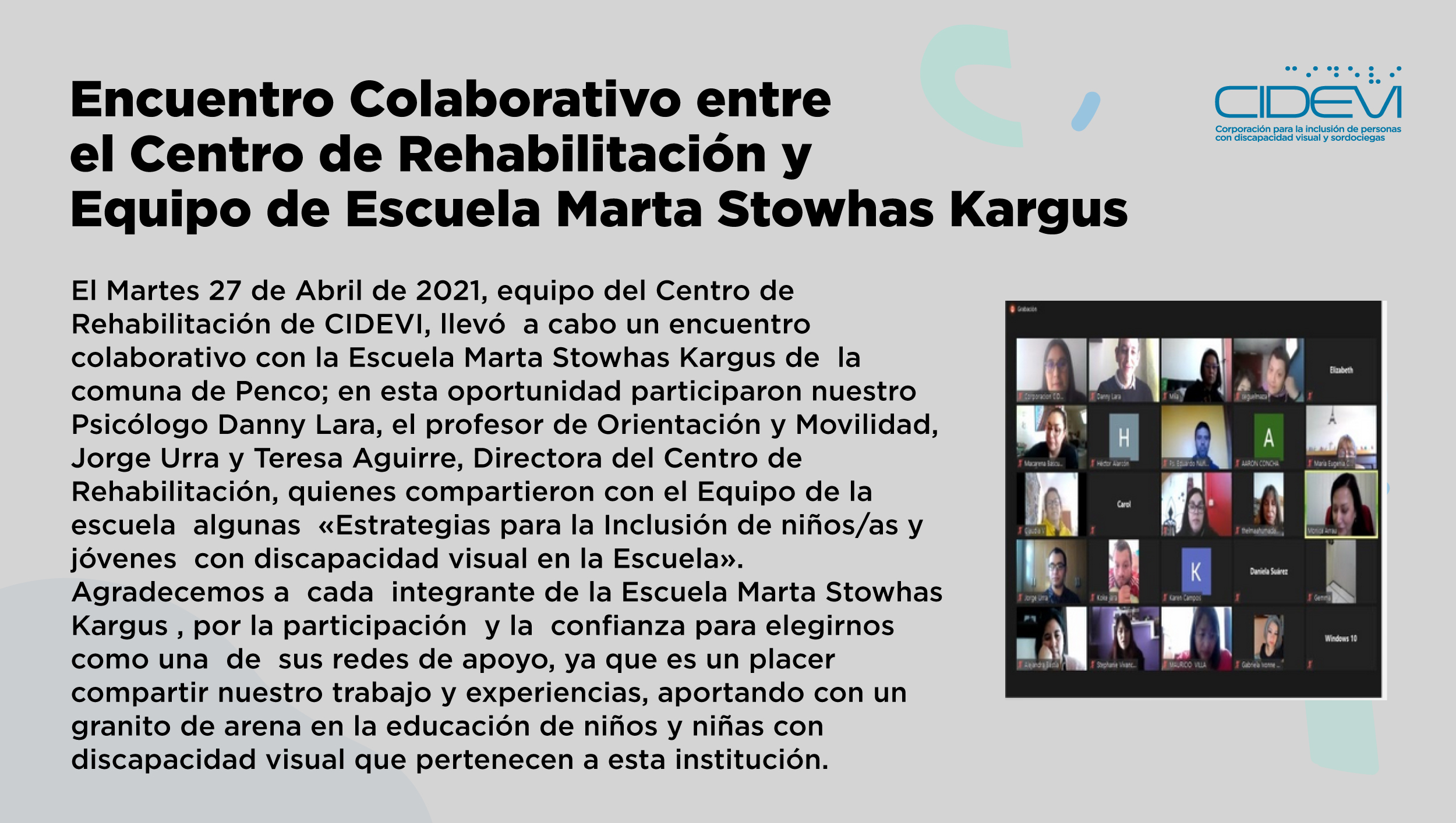 Encuentro Colaborativo entre  el Centro de Rehabilitación y   Equipo de Escuela Marta Stowhas Kargus
